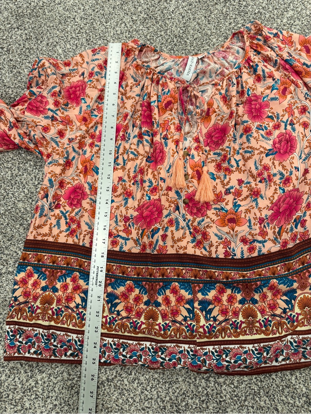 NWT Grace + Karma Size L Boho Peasant Festival Hippie Floral Tassel Tie Blouse - Picture 10 of 12